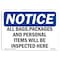 Signmission Safety Sign, OSHA Notice, 10" Height, All Bags Packages And Personal Sign, Portrait OS-NS-D-710-V-10087 - alternate 1